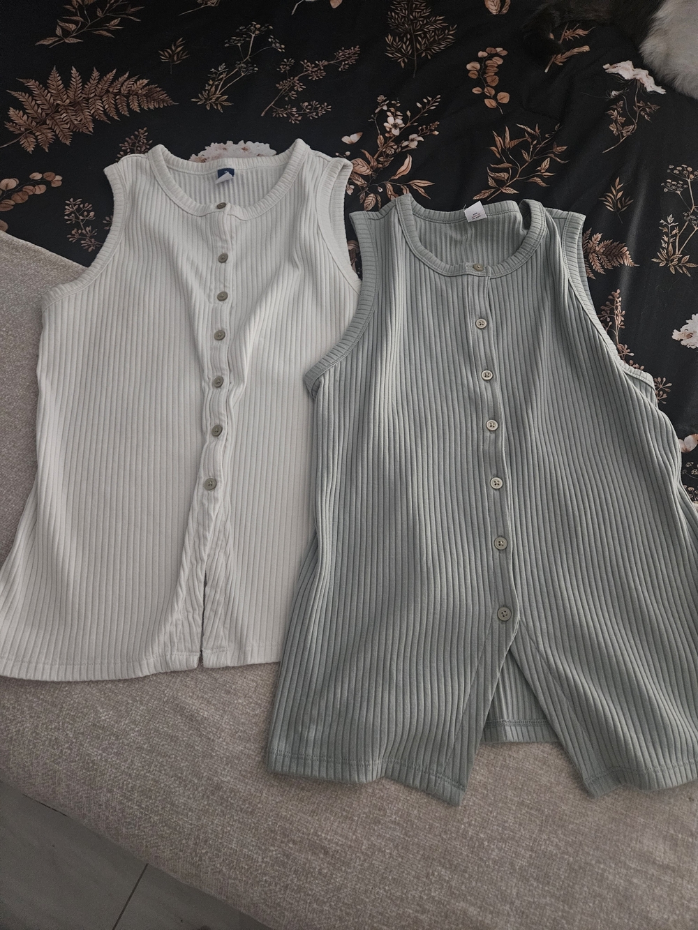 Ribbed Button-Front Tank Tops